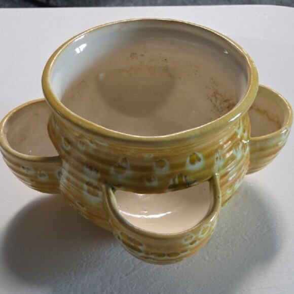 No Branding Other - Vintage Yellow Ceramic 5 Pocket Planter/Strawberry Pot